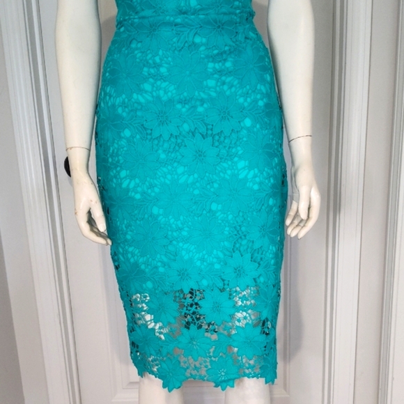 Elegant Teal Lace Dress - Picture 3 of 12